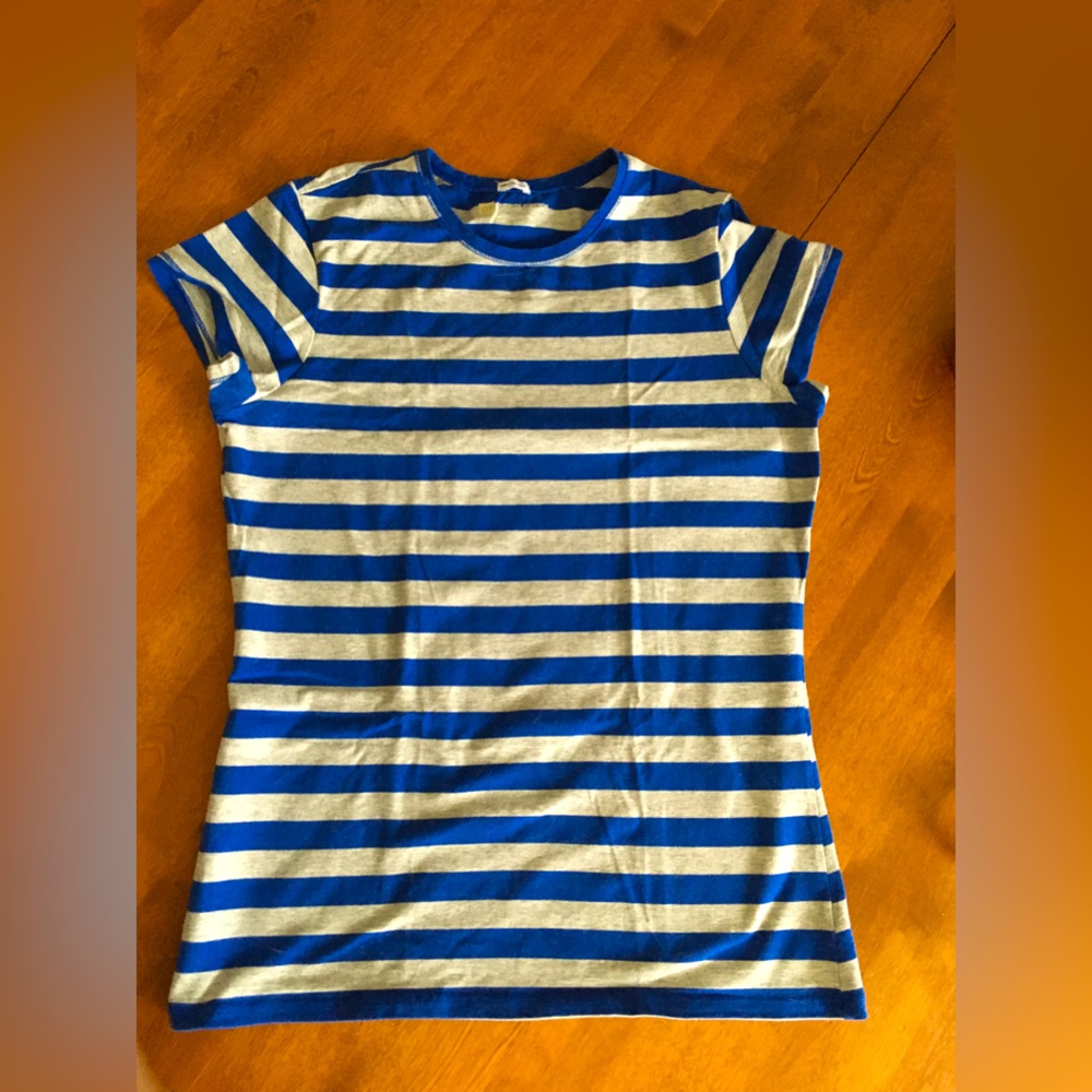 Blue/grey striped stretch T-shirt